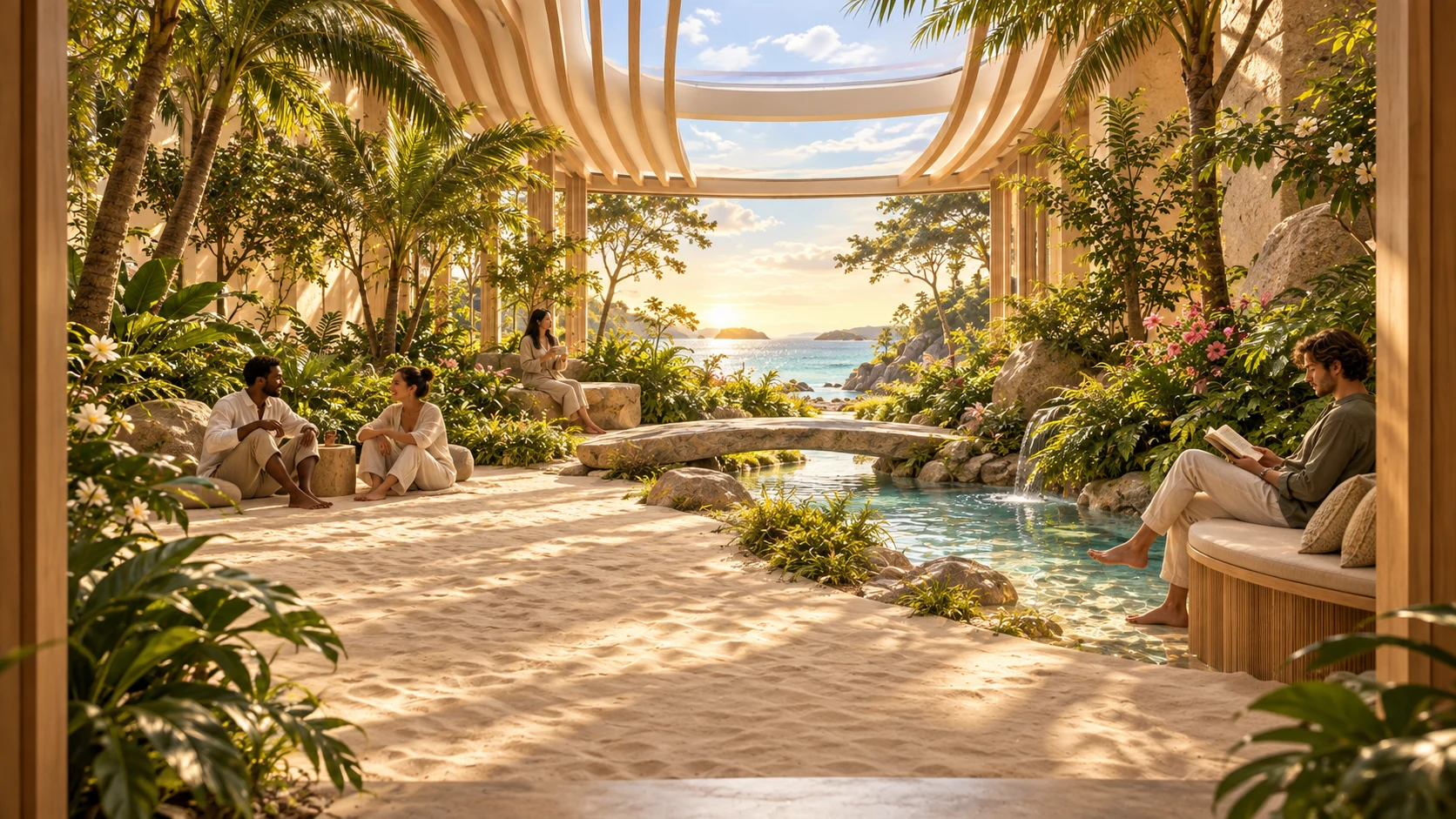 A planted Landa summer landscape with warm sand and water